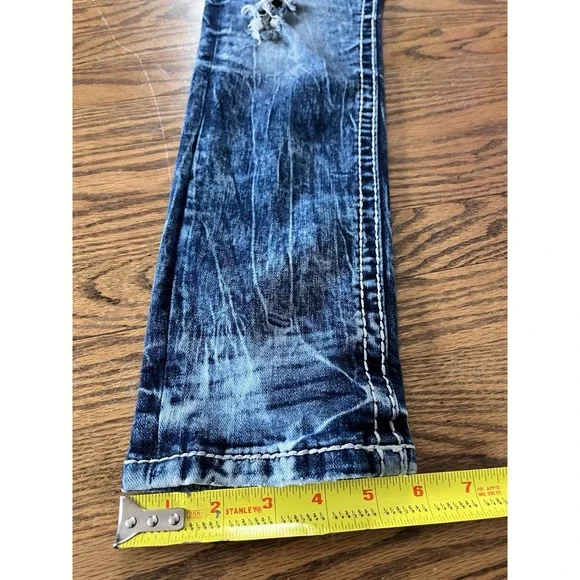 Rock Revival Jeans Men's 32x30 Selwyn Leather Insert Star Slim Taper Distressed - Picture 15 of 16